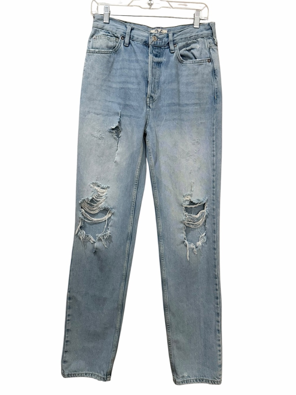 We the Free 26 Free People Light Wash Destroyed Straight Leg Jeans B5